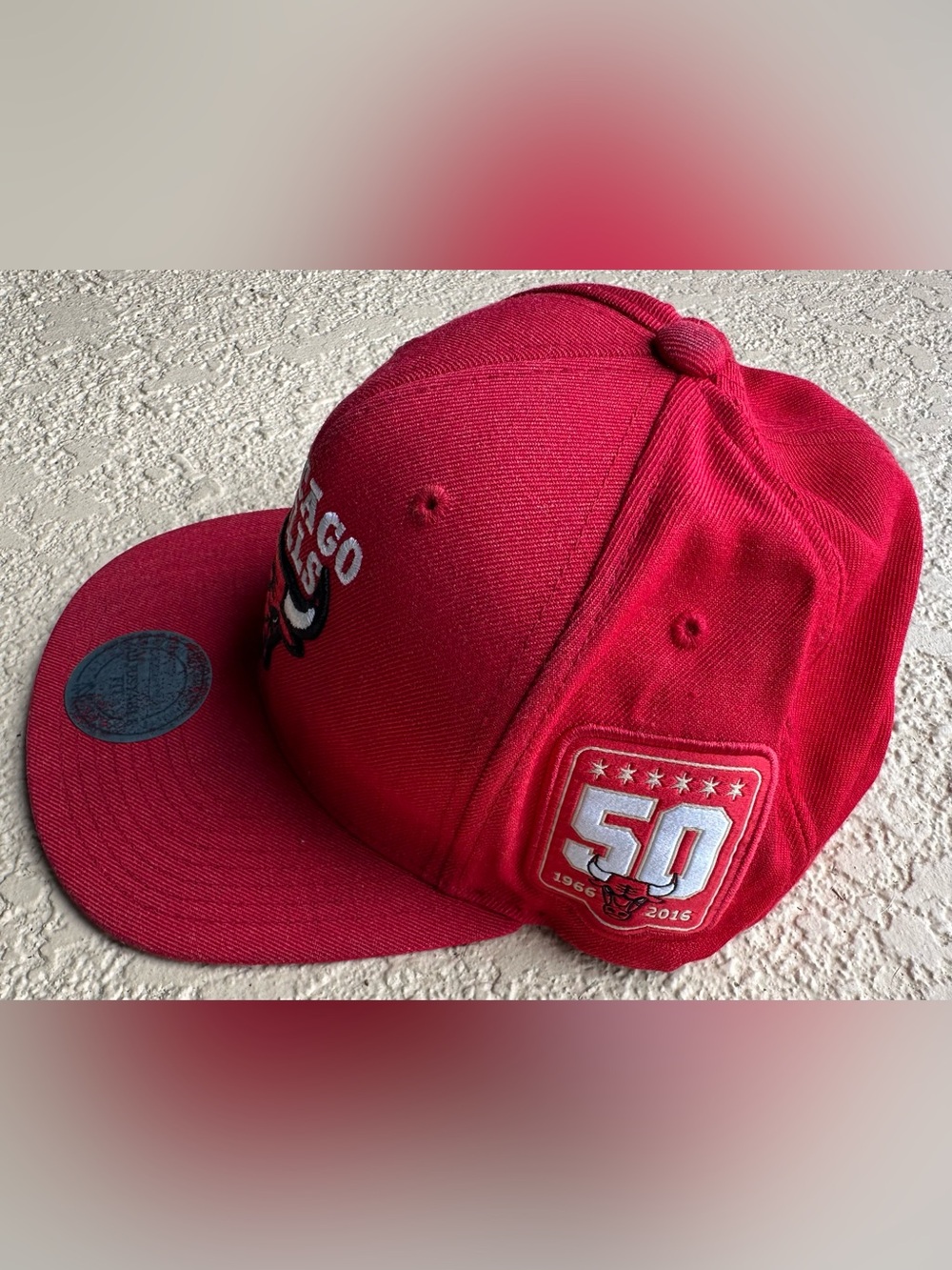 Chicago Bulls Red Mitchell and Ness Adjustable SnapBack 50 Years Patch Hat 2015